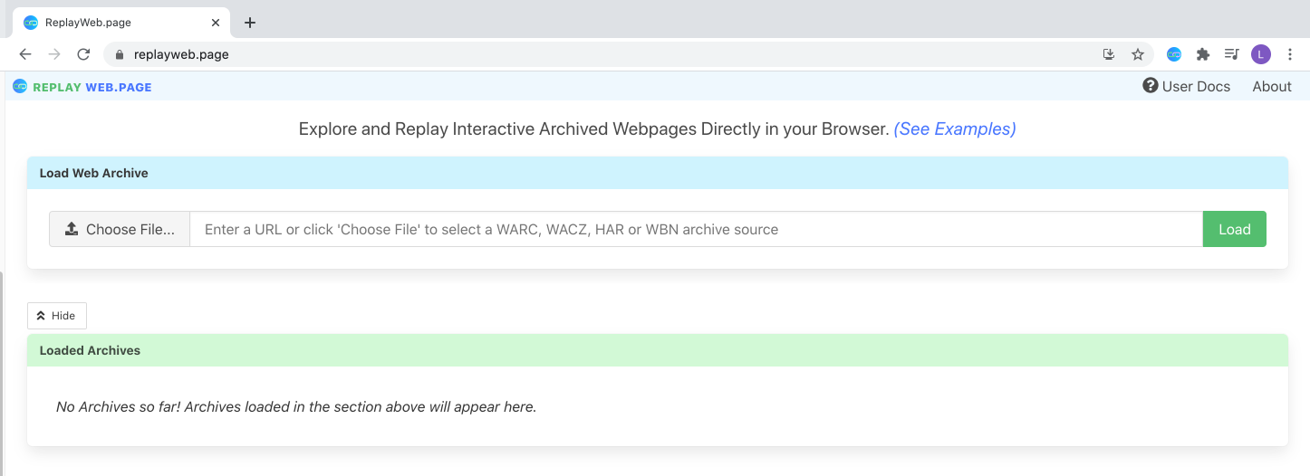 screenshot of replayweb.page (online)