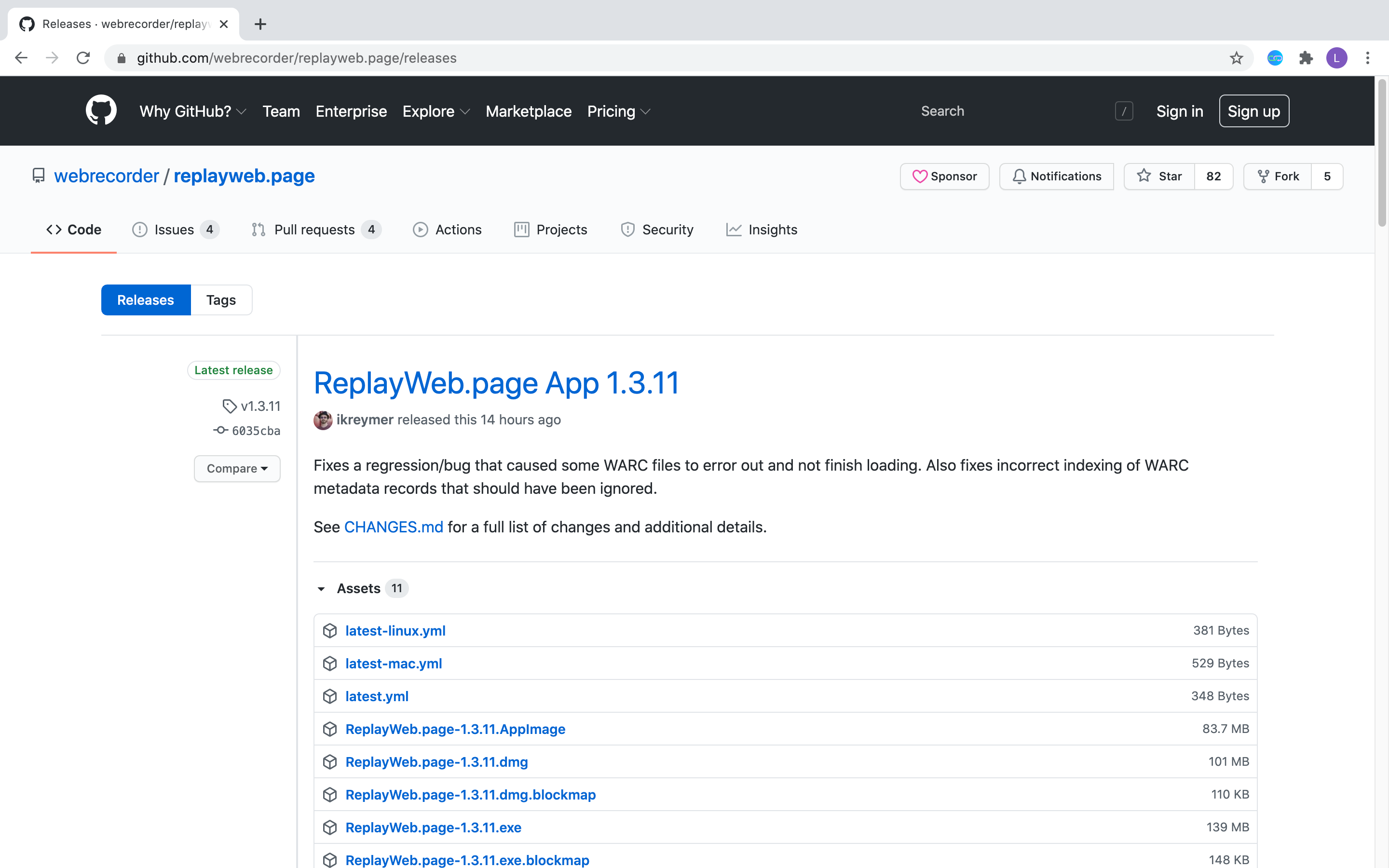 screenshot of replayweb.page (offline)