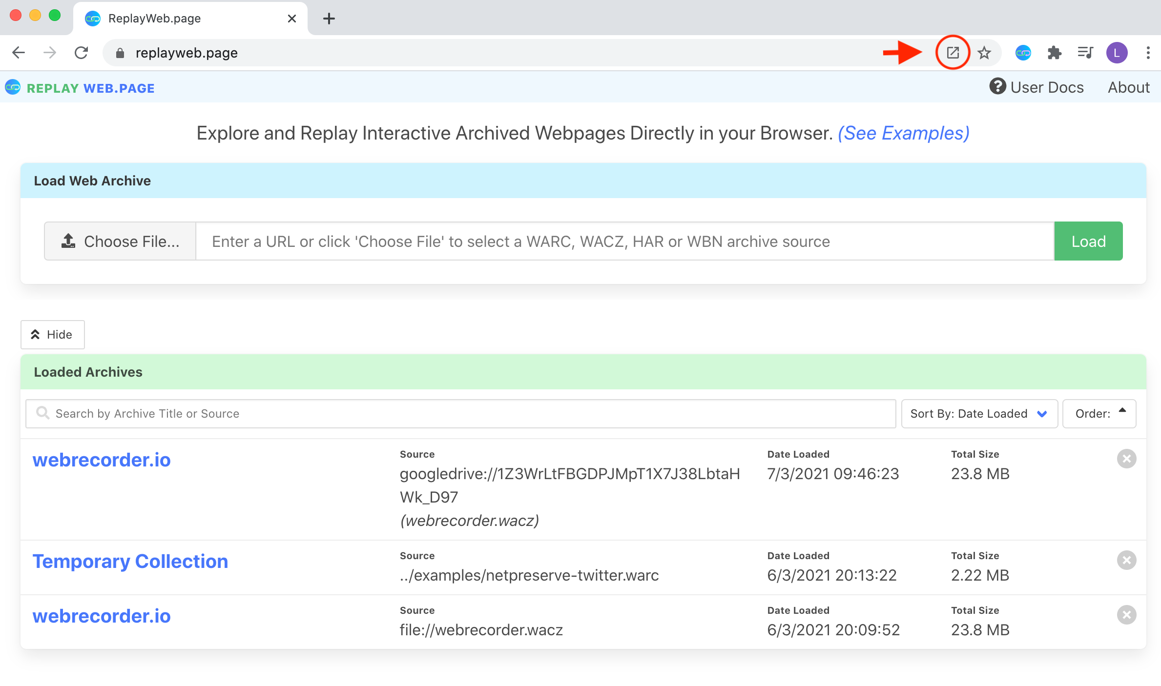 screenshot of replayweb.page (offline)